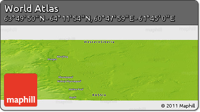 Physical Panoramic Map of the Area around 64° 0' 52" N, 61° 16' 29" E