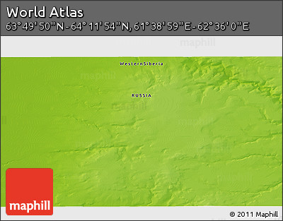Physical 3D Map of the Area around 64° 0' 52" N, 62° 7' 30" E