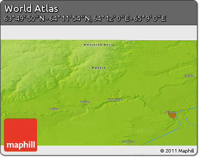 Physical 3D Map of the Area around 64° 0' 52" N, 64° 40' 30" E