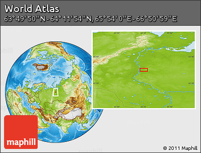Physical Location Map of the Area around 64° 0' 52" N, 66° 22' 30" E