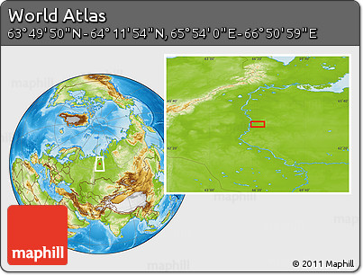 Physical Location Map of the Area around 64° 0' 52" N, 66° 22' 30" E