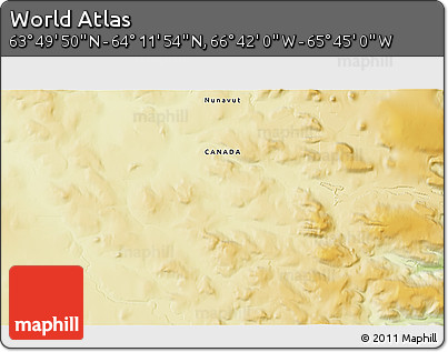 Physical 3D Map of the Area around 64° 0' 52" N, 66° 13' 29" W