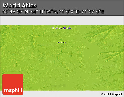 Physical 3D Map of the Area around 64° 0' 52" N, 71° 28' 29" E