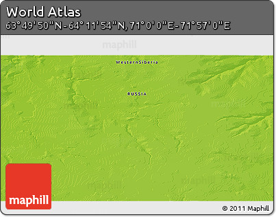 Physical 3D Map of the Area around 64° 0' 52" N, 71° 28' 29" E