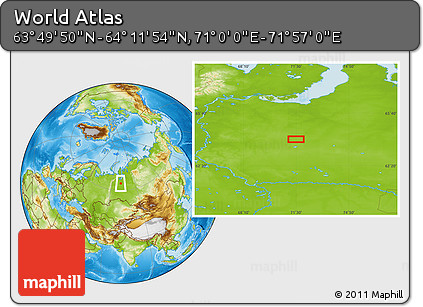 Physical Location Map of the Area around 64° 0' 52" N, 71° 28' 29" E