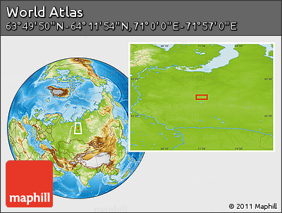 Physical Location Map of the Area around 64° 0' 52" N, 71° 28' 29" E