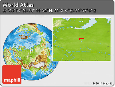 Physical Location Map of the Area around 64° 0' 52" N, 71° 28' 29" E