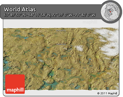 Satellite 3D Map of the Area around 64° 0' 52" N, 72° 10' 30" W