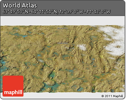 Satellite 3D Map of the Area around 64° 0' 52" N, 72° 10' 30" W