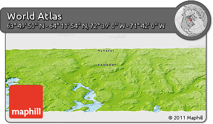 Physical Panoramic Map of the Area around 64° 0' 52" N, 72° 10' 30" W