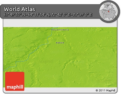 Physical 3D Map of the Area around 64° 0' 52" N, 73° 10' 30" E