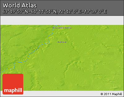 Physical 3D Map of the Area around 64° 0' 52" N, 73° 10' 30" E