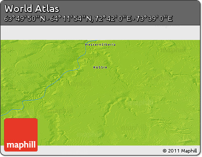 Physical 3D Map of the Area around 64° 0' 52" N, 73° 10' 30" E