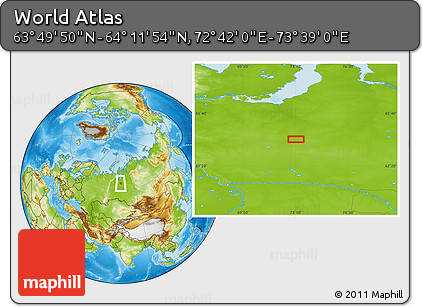 Physical Location Map of the Area around 64° 0' 52" N, 73° 10' 30" E