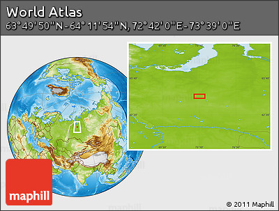 Physical Location Map of the Area around 64° 0' 52" N, 73° 10' 30" E