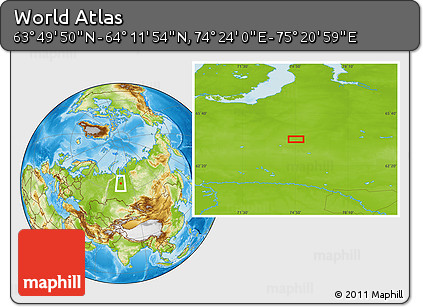 Physical Location Map of the Area around 64° 0' 52" N, 74° 52' 30" E