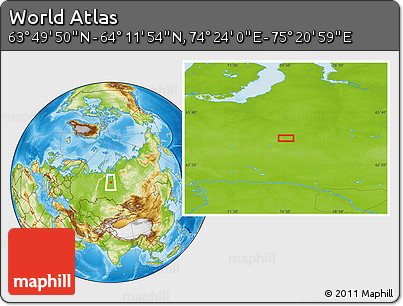 Physical Location Map of the Area around 64° 0' 52" N, 74° 52' 30" E