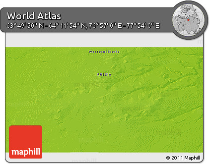 Physical 3D Map of the Area around 64° 0' 52" N, 77° 25' 30" E