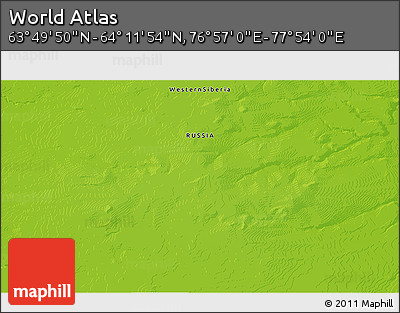 Physical 3D Map of the Area around 64° 0' 52" N, 77° 25' 30" E