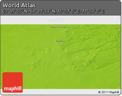 Physical 3D Map of the Area around 64° 0' 52" N, 77° 25' 30" E
