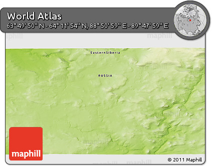 Physical 3D Map of the Area around 64° 0' 52" N, 89° 19' 29" E
