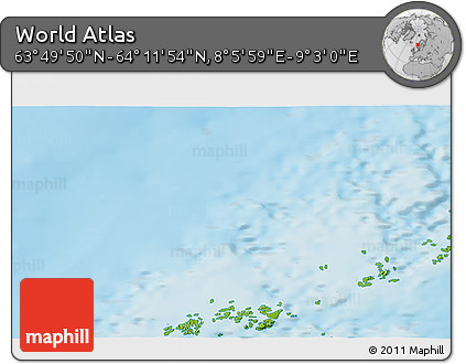 Physical 3D Map of the Area around 64° 0' 52" N, 8° 34' 29" E