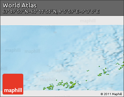 Physical 3D Map of the Area around 64° 0' 52" N, 8° 34' 29" E
