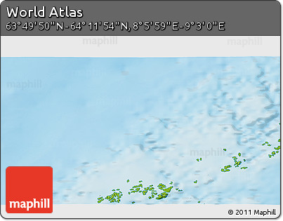 Physical 3D Map of the Area around 64° 0' 52" N, 8° 34' 29" E