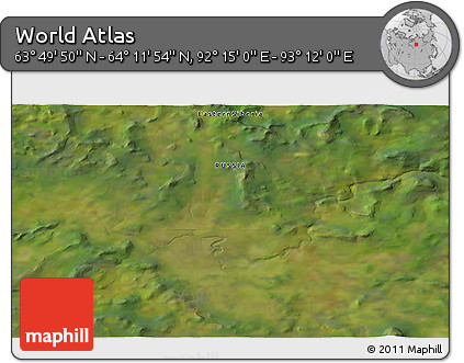 Satellite 3D Map of the Area around 64° 0' 52" N, 92° 43' 29" E