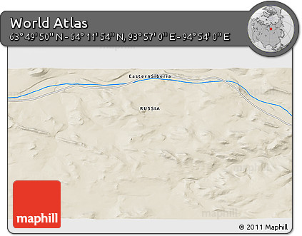 Shaded Relief 3D Map of the Area around 64° 0' 52" N, 94° 25' 30" E