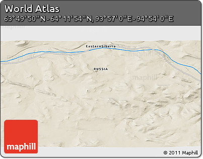 Shaded Relief 3D Map of the Area around 64° 0' 52" N, 94° 25' 30" E