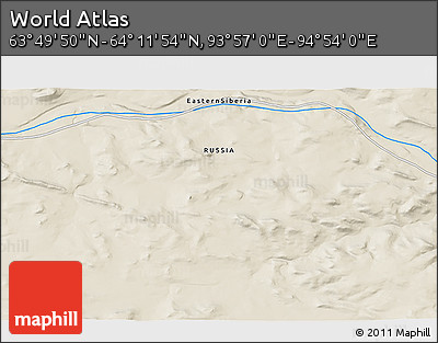 Shaded Relief 3D Map of the Area around 64° 0' 52" N, 94° 25' 30" E