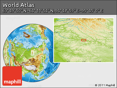 Physical Location Map of the Area around 64° 0' 52" N, 95° 16' 30" E