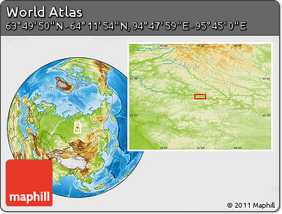 Physical Location Map of the Area around 64° 0' 52" N, 95° 16' 30" E