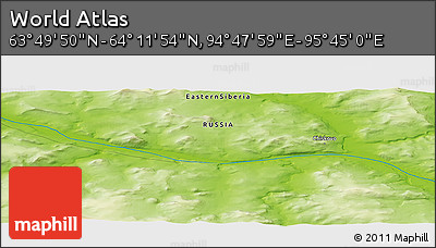 Physical Panoramic Map of the Area around 64° 0' 52" N, 95° 16' 30" E