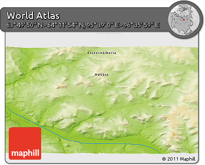 Physical 3D Map of the Area around 64° 0' 52" N, 96° 7' 30" E