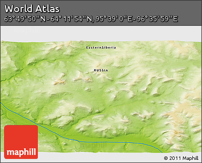 Physical 3D Map of the Area around 64° 0' 52" N, 96° 7' 30" E