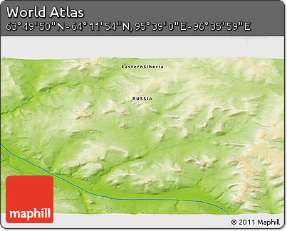 Physical 3D Map of the Area around 64° 0' 52" N, 96° 7' 30" E