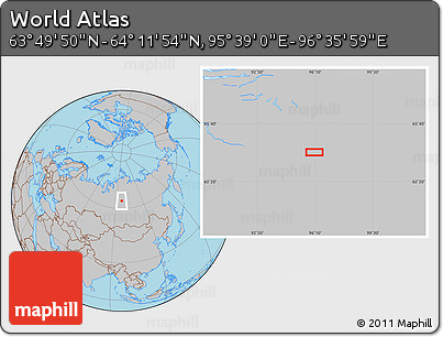 Gray Location Map of the Area around 64° 0' 52" N, 96° 7' 30" E