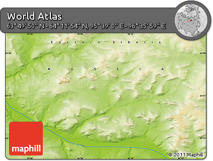 Physical Map of the Area around 64° 0' 52" N, 96° 7' 30" E