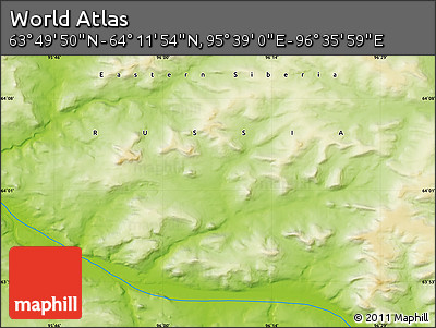 Physical Map of the Area around 64° 0' 52" N, 96° 7' 30" E