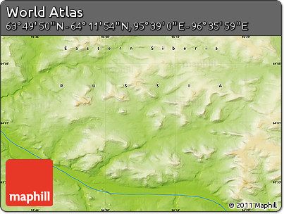 Physical Map of the Area around 64° 0' 52" N, 96° 7' 30" E