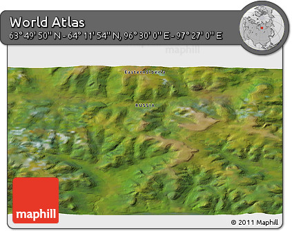 Satellite 3D Map of the Area around 64° 0' 52" N, 96° 58' 29" E