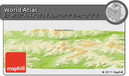 Physical Panoramic Map of the Area around 64° 0' 52" N, 96° 58' 29" E