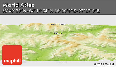 Physical Panoramic Map of the Area around 64° 0' 52" N, 96° 58' 29" E