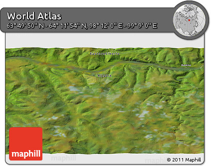 Satellite 3D Map of the Area around 64° 0' 52" N, 98° 40' 30" E
