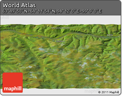 Satellite 3D Map of the Area around 64° 0' 52" N, 98° 40' 30" E
