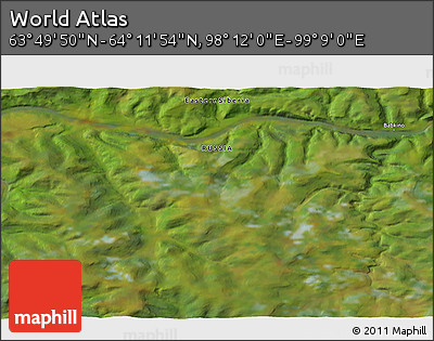 Satellite 3D Map of the Area around 64° 0' 52" N, 98° 40' 30" E