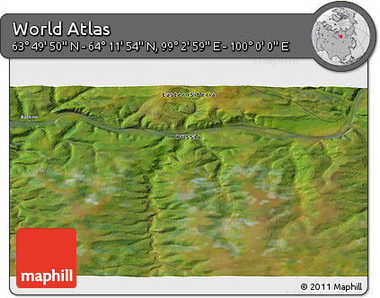 Satellite 3D Map of the Area around 64° 0' 52" N, 99° 31' 30" E