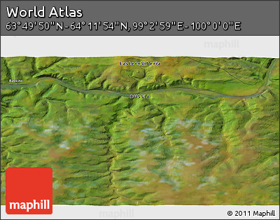 Satellite 3D Map of the Area around 64° 0' 52" N, 99° 31' 30" E